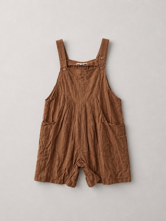 Miss Sparkling Pants - Brown Cotton Blend Short Overalls Romper